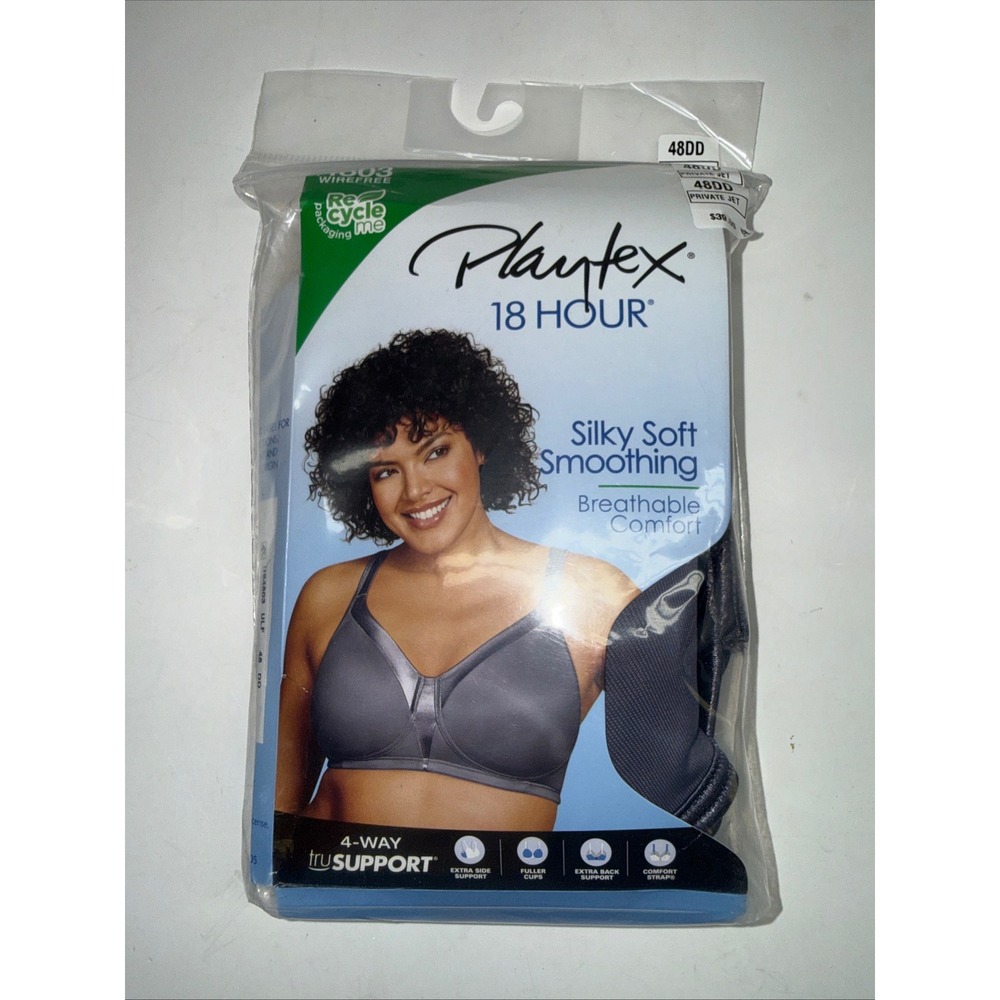 Playtex 18 Hour Silky Soft Smoothing Wirefree Bra 4803 Private Jet Gray 48DD